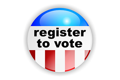 Button which read 'register to vote'